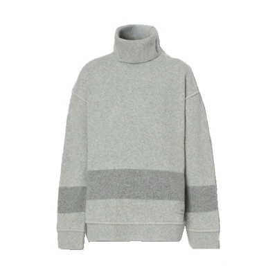 (Women) Burberry Striped Wool-Blend Turtleneck Pullover Sweater - Grey 80462901