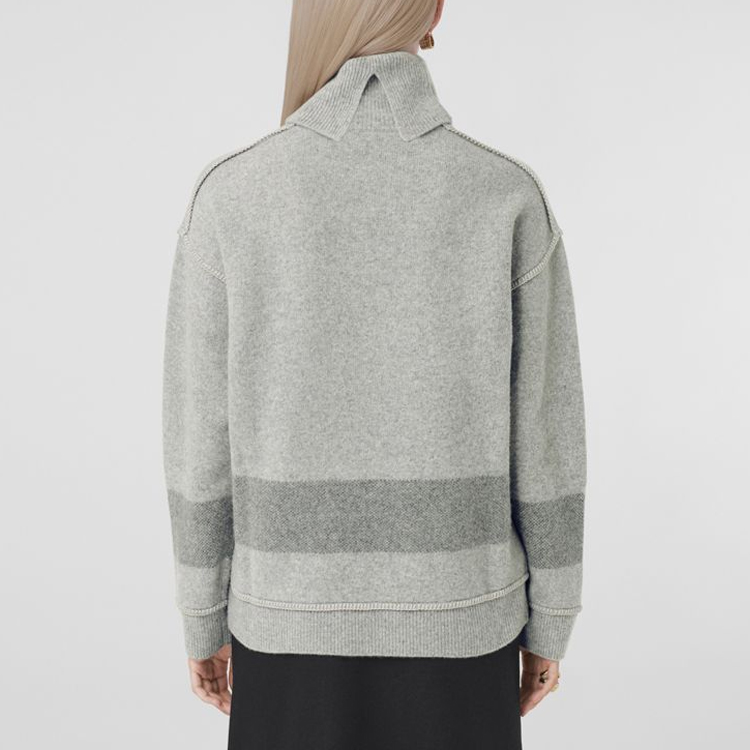 Shop (W) Suéter de Cuello Alto Burberry de Lana Mezclada con Rayas - Gris 80462901