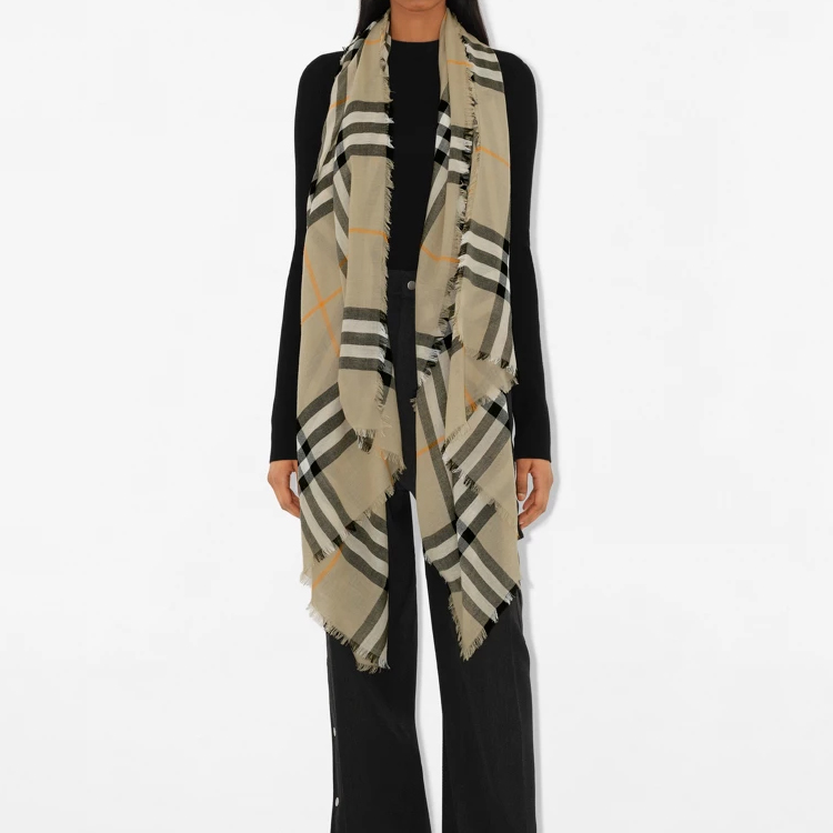 (Women) Burberry Striped Wool Scarf for Women in Light Sage Green. 80907241 圖 6