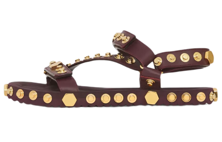 (Women) Burberry Studded Leather Sandals 'Deep Chestnut' 80507831