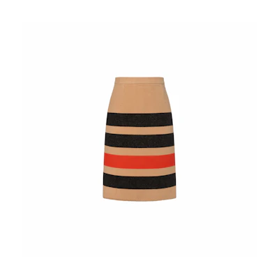(Women) Burberry Tan Striped Pencil Skirt Casual Long Skirt 80364281