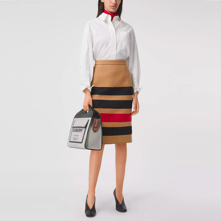 Shop (W) Burberry Rok Panjang Kasual Jalur Perang Tanah. 80364281