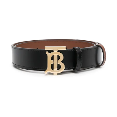 (Women) Burberry TB Monogram Black Calfskin Leather Belt 3cm Width. 8071834