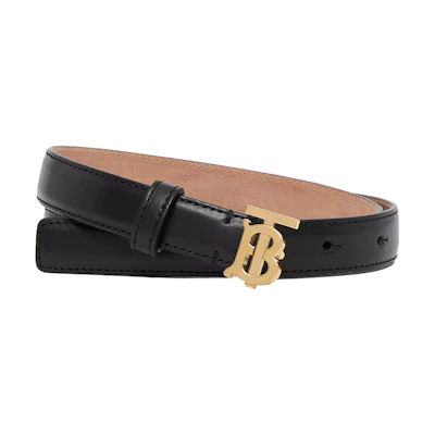 (Women) Burberry TB Monogram Leather Belt Black/Light Gold, 2cm Wide 80234391