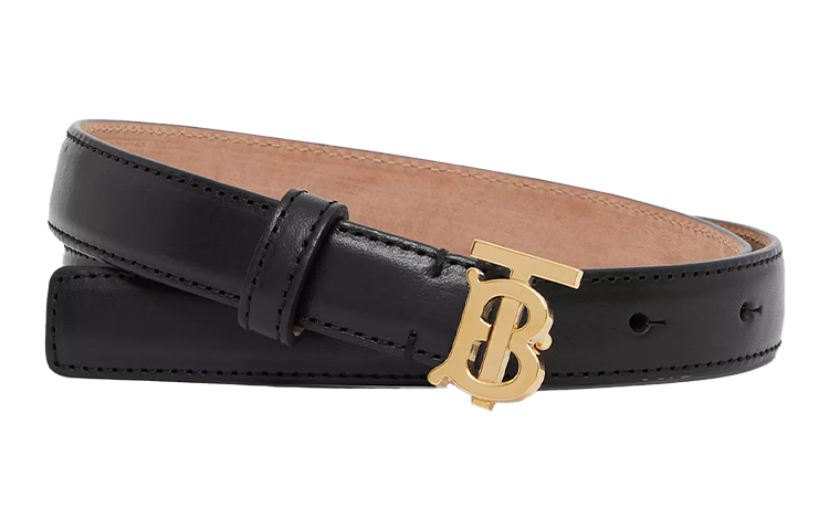 (Women) Burberry TB Monogram Leather Belt Black/Light Gold, 2cm Wide 80234391 圖 2