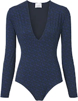 (Women) Burberry TB Monogram Print Stretch V-Neck Bodysuit Deep Royal Blue. 80488671 (Women) Burberry TB Monogram Print Stretch V-Neck Bodysuit Deep Royal Blue. 80488671