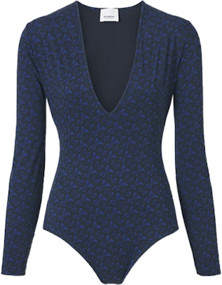 (Women) Burberry TB Monogram Print Stretch V-Neck Bodysuit Deep Royal Blue. 80488671 Order (Women) Burberry TB Monogram Print Stretch V-Neck Bodysuit Deep Royal Blue. 80488671