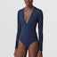 Lookbook (Women) Burberry TB Monogram Print Stretch V-Neck Bodysuit Deep Royal Blue. 80488671
