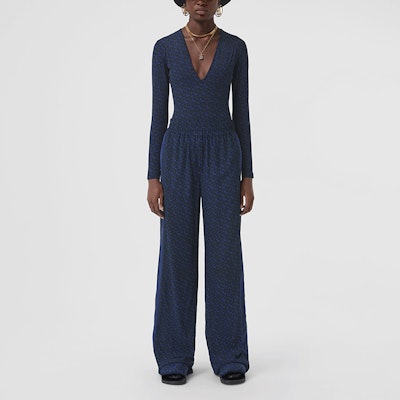 (Women) Burberry TB Monogram Print Stretch V-Neck Bodysuit Deep Royal Blue. 80488671 Purchase (Women) Burberry TB Monogram Print Stretch V-Neck Bodysuit Deep Royal Blue. 80488671