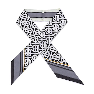(Women) Burberry TB Monogram Silk Narrow Scarf for Women - Black & White. 80426291