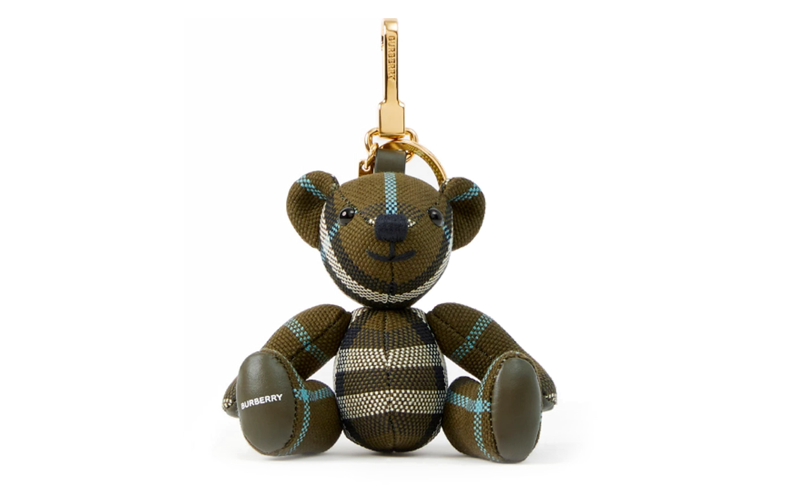 (Women) Burberry Thomas Teddy Bear Keychain Olive Green with Metal Accents for Women 80742901