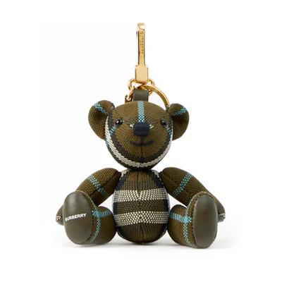 (Women) Burberry Thomas Teddy Bear Keychain Olive Green with Metal Accents for Women 80742901
