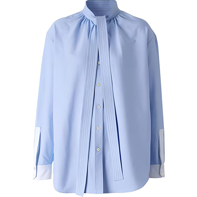 (Women) Burberry Tie Neck Single-Breasted Long Sleeve Shirt Blue 80308751