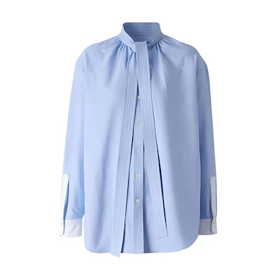 (Women) Burberry Tie Neck Single-Breasted Long Sleeve Shirt Blue 80308751