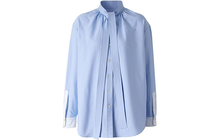 (Women) Burberry Tie Neck Single-Breasted Long Sleeve Shirt Blue 80308751 圖 2