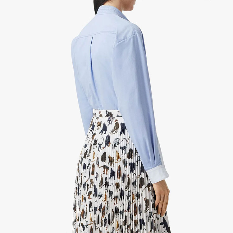 (Women) Burberry Tie Neck Single-Breasted Long Sleeve Shirt Blue 80308751 圖 4