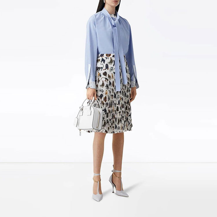 (Women) Burberry Tie Neck Single-Breasted Long Sleeve Shirt Blue 80308751 圖 5