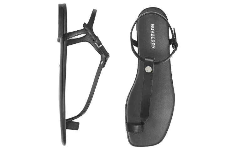 Shop (W) Sandal Kulit Detil Cincin Jari Burberry 'Hitam' 80530951