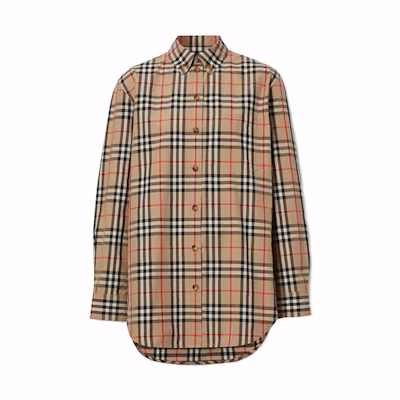 (Women) Burberry Trench Beige Check Long Sleeve Shirt with Collar Details 80227971