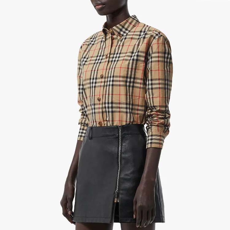(Women) Burberry Trench Beige Check Long Sleeve Shirt with Collar Details 80227971 圖 5