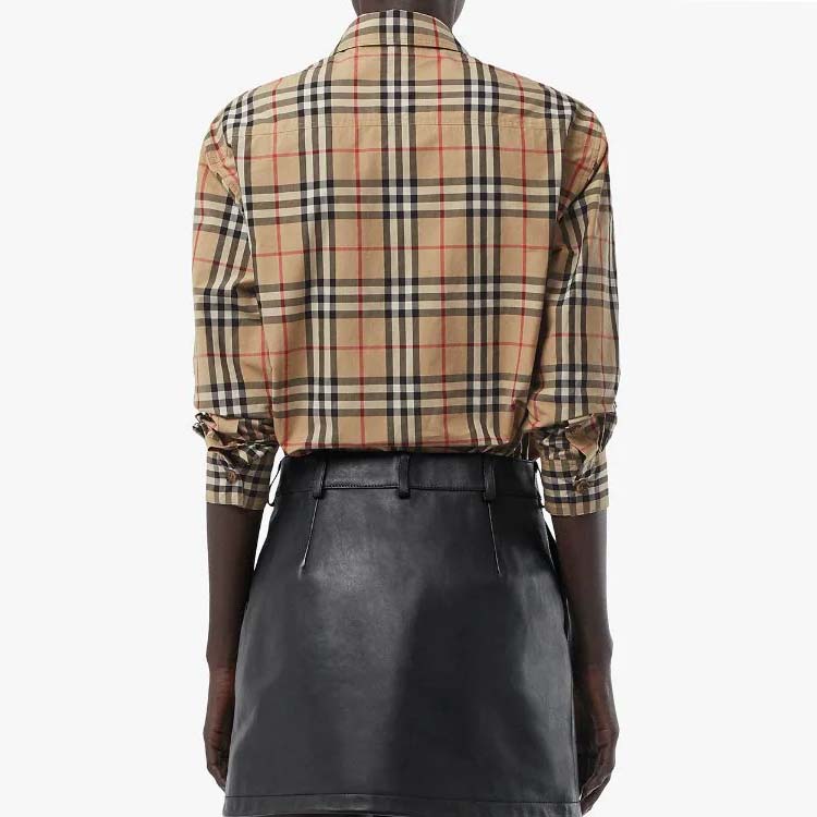 (Women) Burberry Trench Beige Check Long Sleeve Shirt with Collar Details 80227971 圖 6