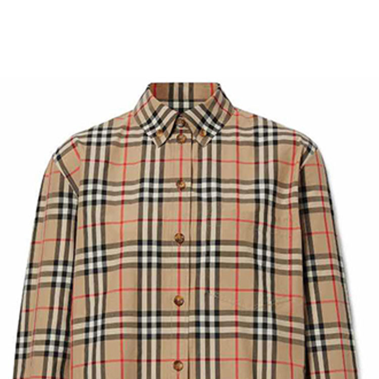 (Women) Burberry Trench Beige Check Long Sleeve Shirt with Collar Details 80227971 圖 7