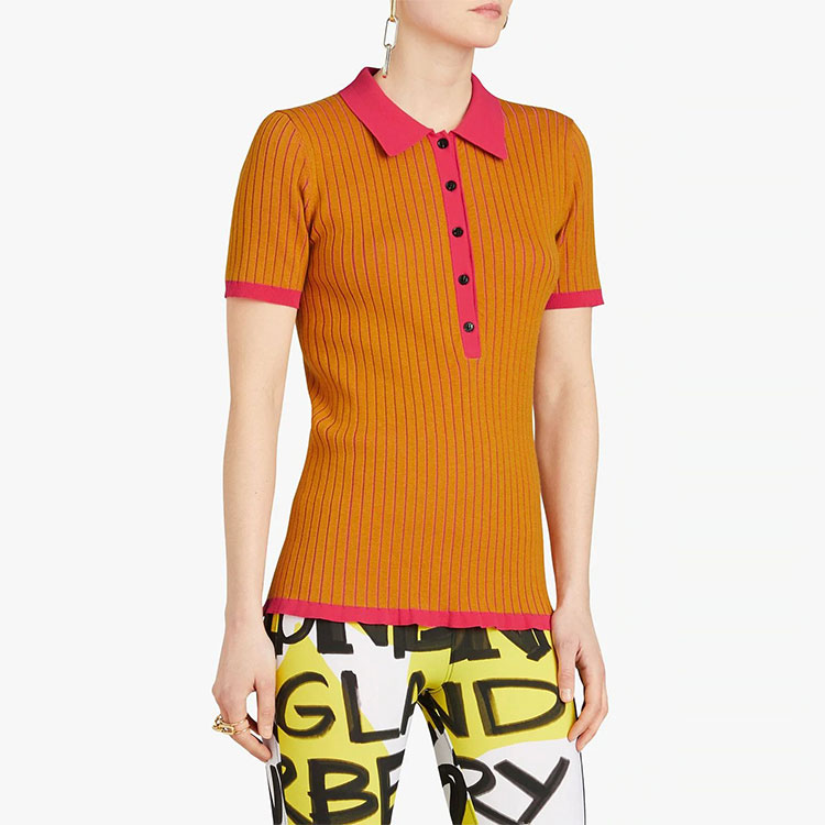 (Women) Burberry Two-Tone Cashmere Short Sleeve Polo Shirt Yellow 80014831 圖 5