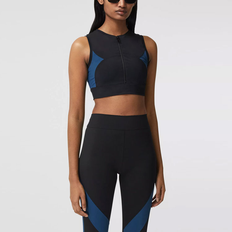 Shop (W) Burberry Atasan Olahraga Hitam Dua Warna Stretch Crop 80391891