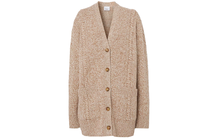 (Women) Burberry V-Neck Long Sleeve Loose Fit Knit Cardigan Beige. 80433671