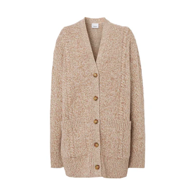(Women) Burberry V-Neck Long Sleeve Loose Fit Knit Cardigan Beige. 80433671