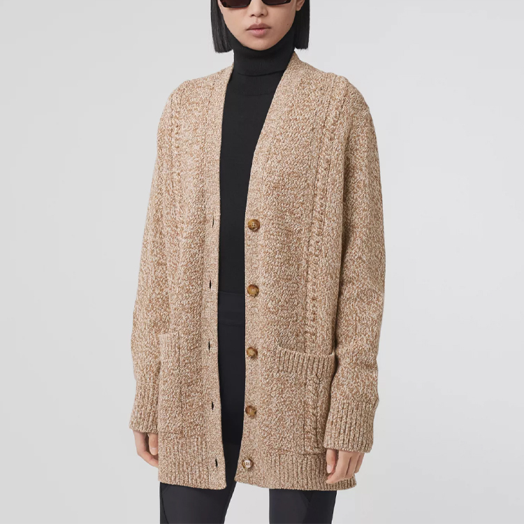 Purchase (Women) Burberry V-Neck Long Sleeve Loose Fit Knit Cardigan Beige. 80433671