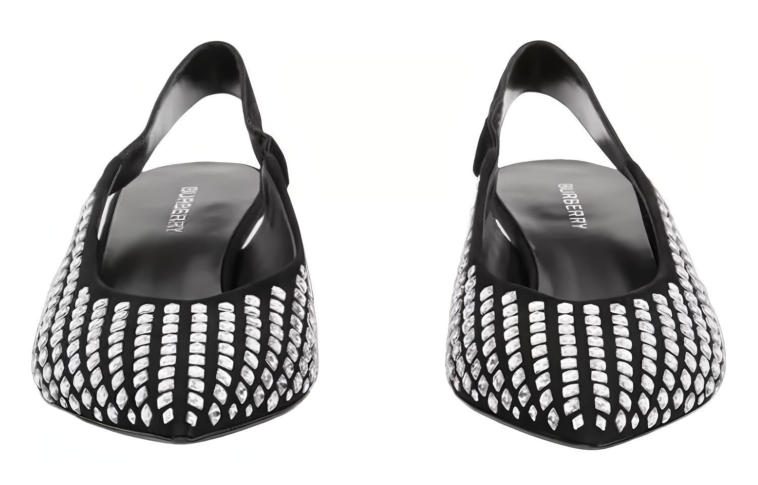 (W) Burberry Velvet Crystal-Embellished Pointed Toe Slingback Pumps 'Black' 圖 3