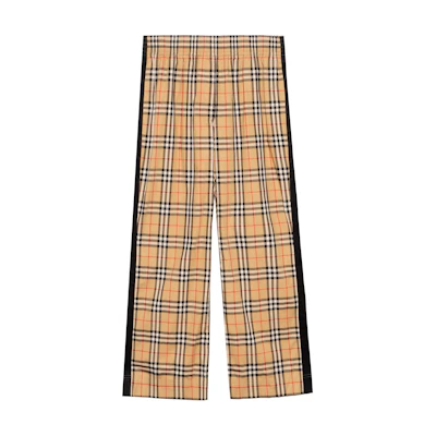 (Women) Burberry Vintage Beige Check Wide-Leg Striped Trousers for Women 80405971