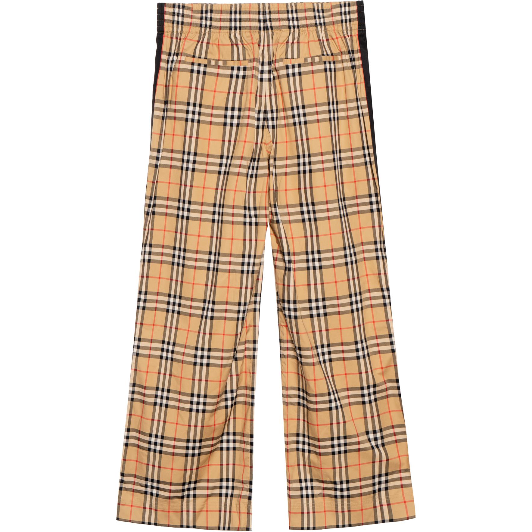 Lookbook (Women) Burberry Vintage Beige Check Wide-Leg Striped Trousers for Women 80405971