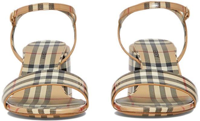 (Women) Burberry Vintage Calfskin Sandals Beige 'Check Pattern Block Heel' 80460401 Lookbook (Women) Burberry Vintage Calfskin Sandals Beige 'Check Pattern Block Heel' 80460401
