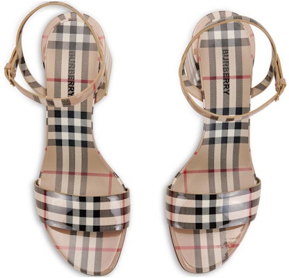 (Women) Burberry Vintage Calfskin Sandals Beige 'Check Pattern Block Heel' 80460401 Shop (Women) Burberry Vintage Calfskin Sandals Beige 'Check Pattern Block Heel' 80460401