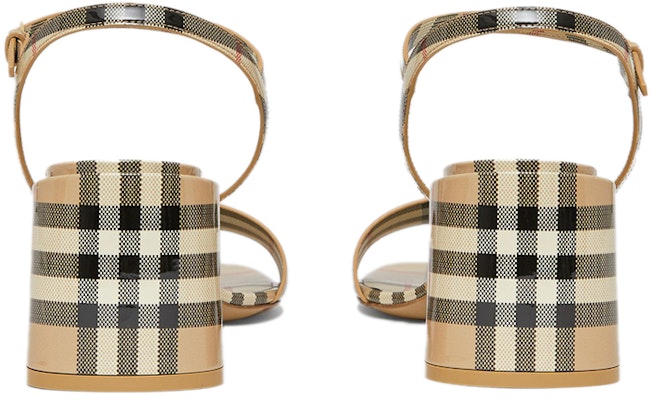 (Women) Burberry Vintage Calfskin Sandals Beige 'Check Pattern Block Heel' 80460401 Purchase (Women) Burberry Vintage Calfskin Sandals Beige 'Check Pattern Block Heel' 80460401