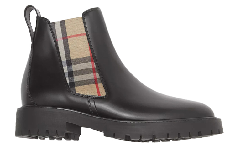(W) Burberry Vintage Check-Detail Leather Chelsea Boot 'Black' 圖 2