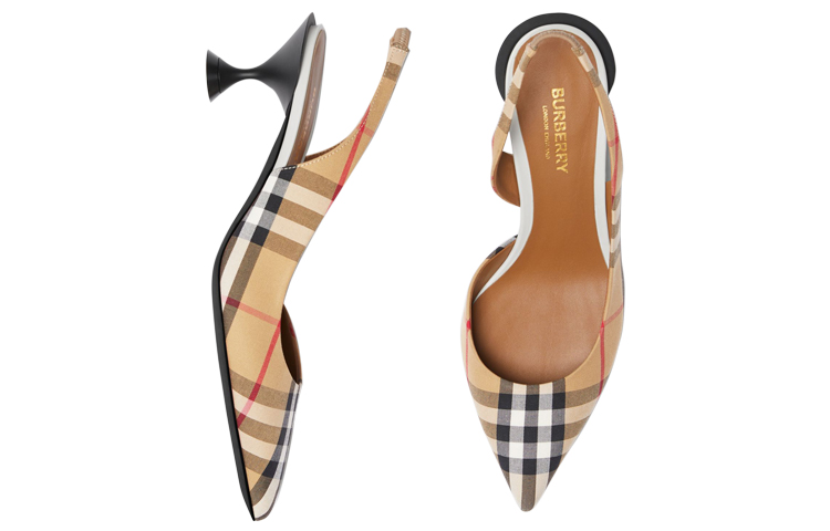 Order (W) Burberry Sepatu Heels Motif Kotak Vintage Beige 80109641