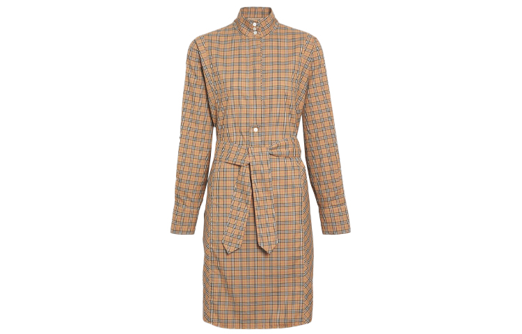 (Women) Burberry Vintage Check Belted Long Sleeve Dress Classic Yellow 80033881