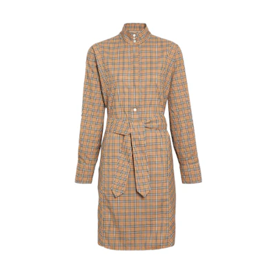 (Women) Burberry Vintage Check Belted Long Sleeve Dress Classic Yellow 80033881