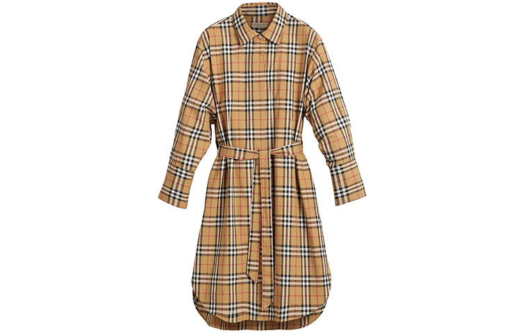 (Women) Burberry Vintage Check Belted Shirt Dress Women in Classic Yellow 40734551