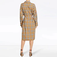 Shop (W) Burberry 經典黃復古格紋腰帶襯衫洋裝 女款 40734551