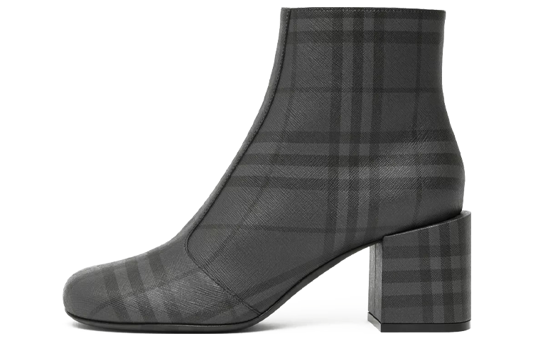 (W) Burberry Vintage Check Block-Heel Ankle Boot 'Black Grey'