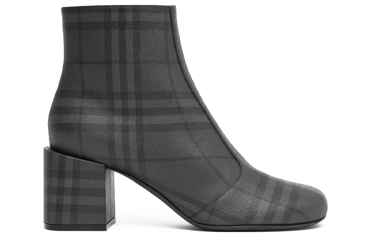 (W) Burberry Vintage Check Block-Heel Ankle Boot 'Black Grey' 圖 2