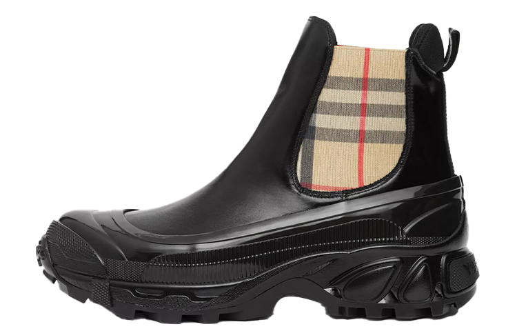 (W) Burberry Vintage Check Canvas Chunky Sole Chelsea Boot 'Black'