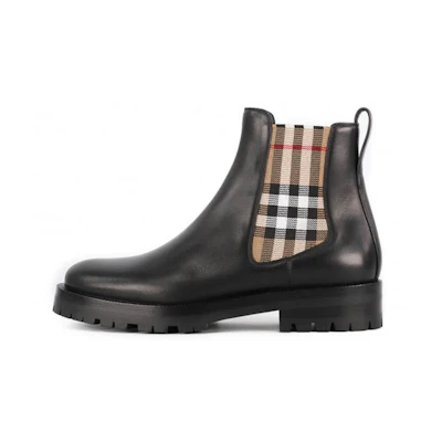 (W) Burberry Vintage Check Chelsea Boots Black Archive Beige