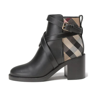 (W) Burberry Vintage Check Heeled Booties 'Tan Black'