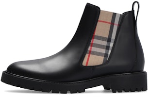 (Women) Burberry Vintage Check Leather Chelsea Boot Black Beige 8033228 (Women) Burberry Vintage Check Leather Chelsea Boot Black Beige 8033228