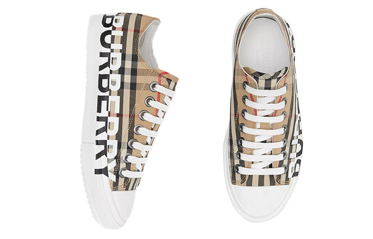 (W) Burberry Vintage Check Logo Print Canvas Sneakers 'Archive Beige'
